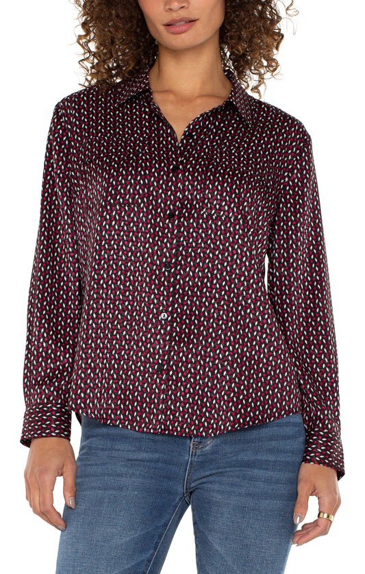 Liverpool Long Sleeve Flap Pocket Button Front Woven Shirt (Star Ruby Dot)