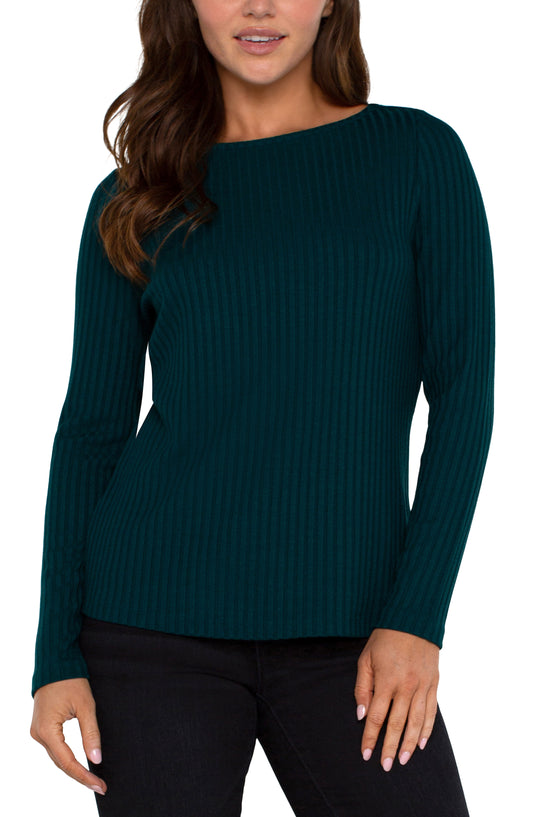 Liverpool Long Sleeve Boat Neck Knit Top (Dark Forest)