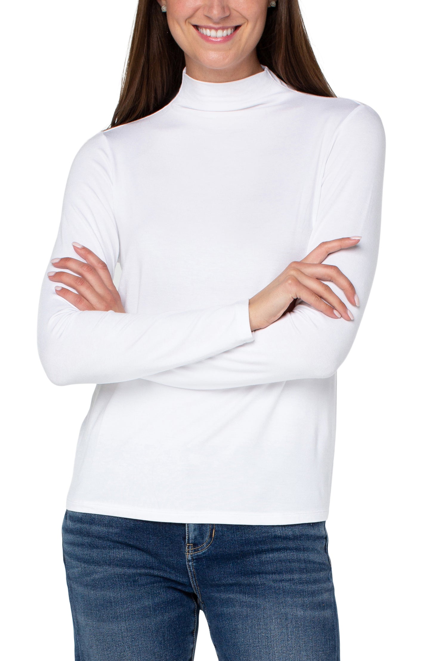 Liverpool Mock Neck Long Sleeve Knit Top (White)