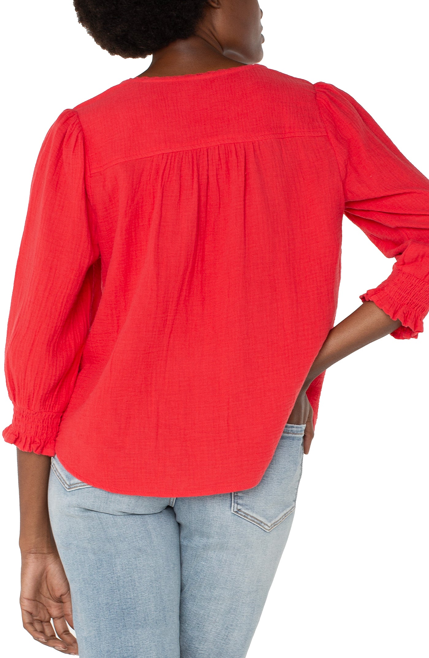 Liverpool 3/4 Sleeve Embroidered Woven Blouse (Geranium)