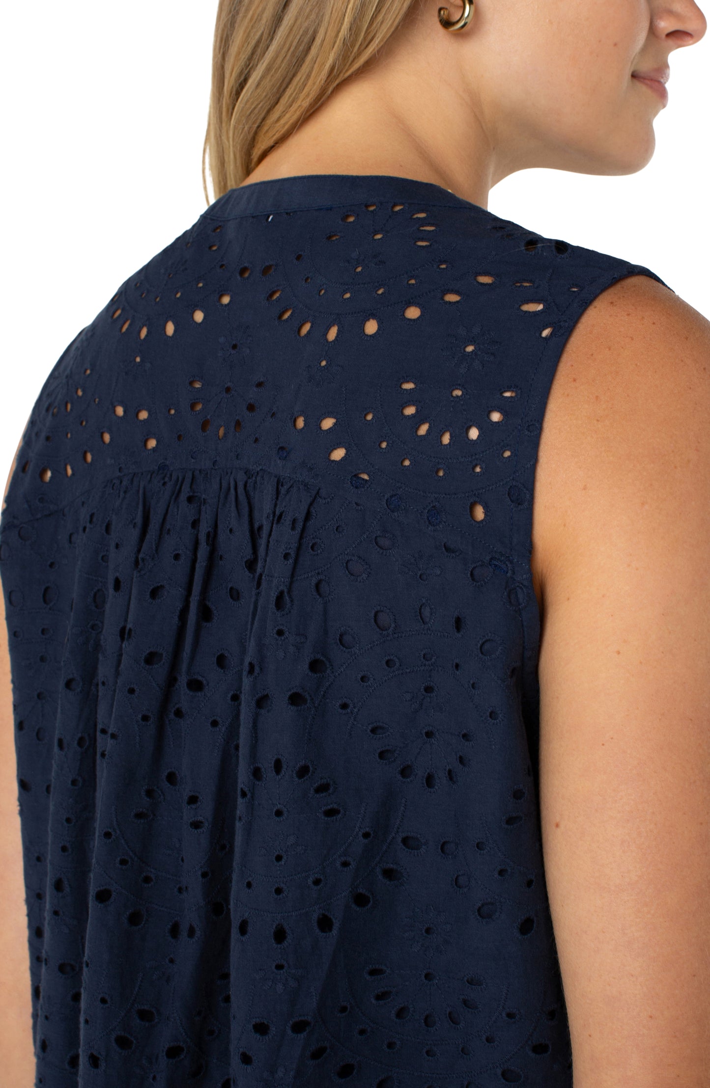 Liverpool Sleeveless Pintuck Woven Top (Navy)