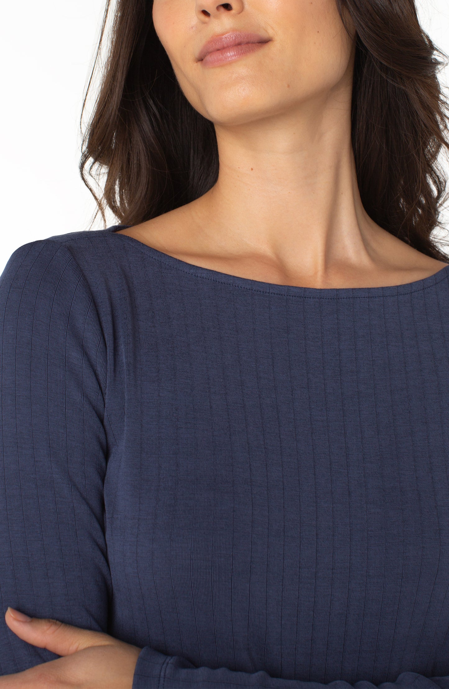 Liverpool Long Sleeve Boat Neck Knit Top (Washed Navy)