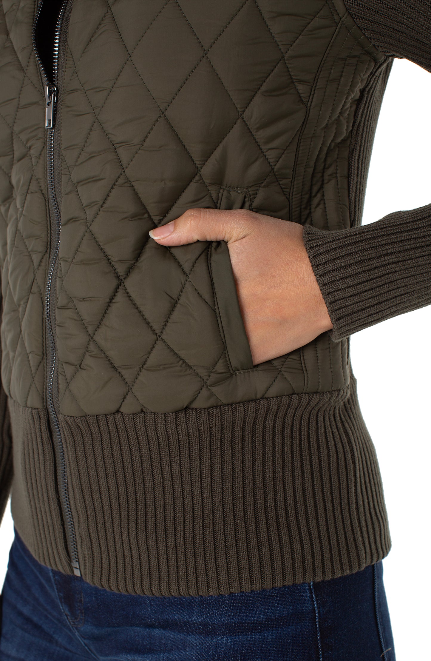Liverpool Long Sleeve Zip Front Sweater/Woven Jacket (Forest Night)