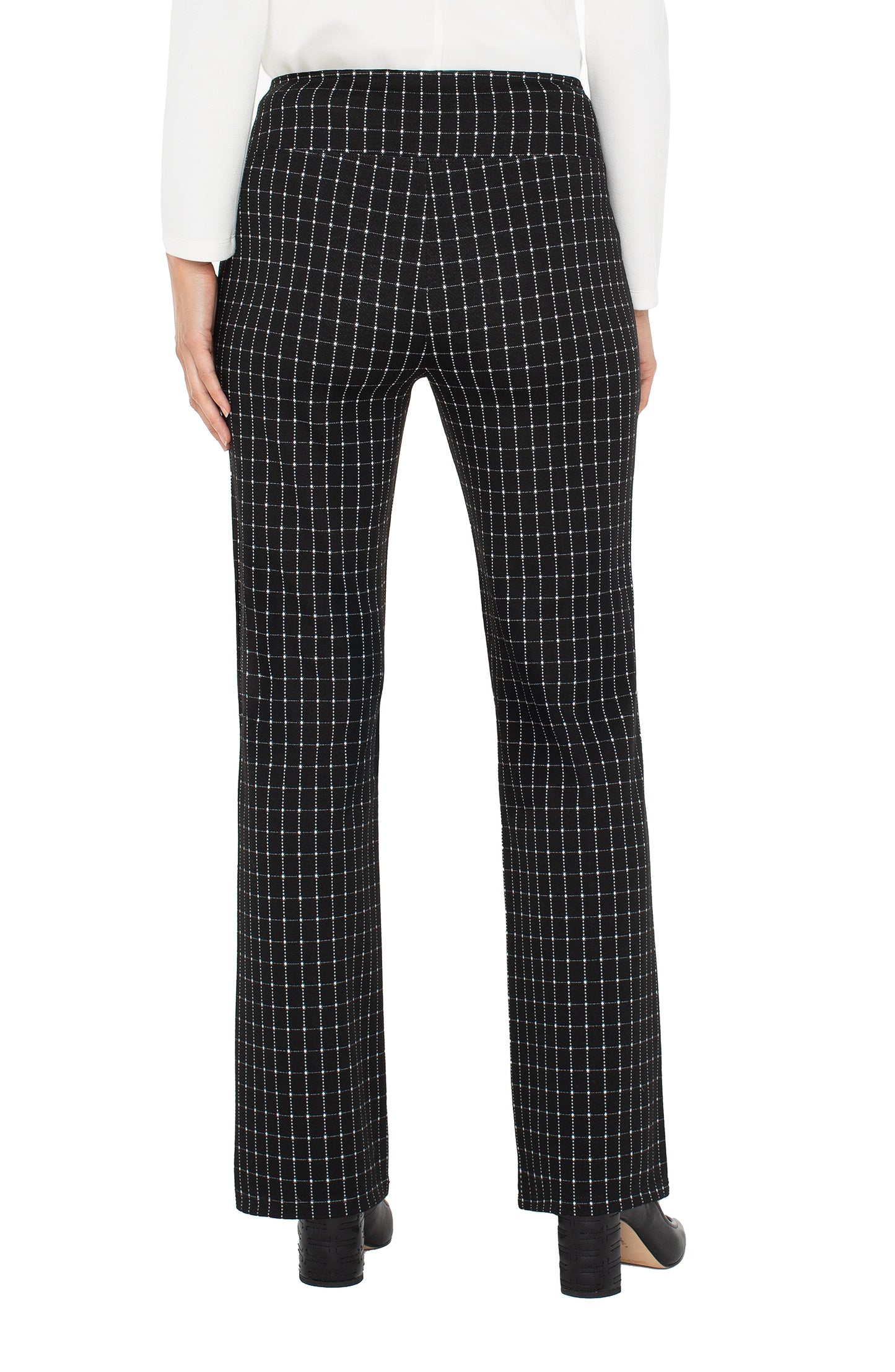 Liverpool Pearl Full Length Flare with Pintucks (Black White Windowpane Check)