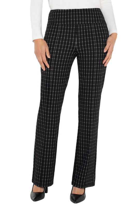 Liverpool Pearl Full Length Flare with Pintucks (Black White Windowpane Check)