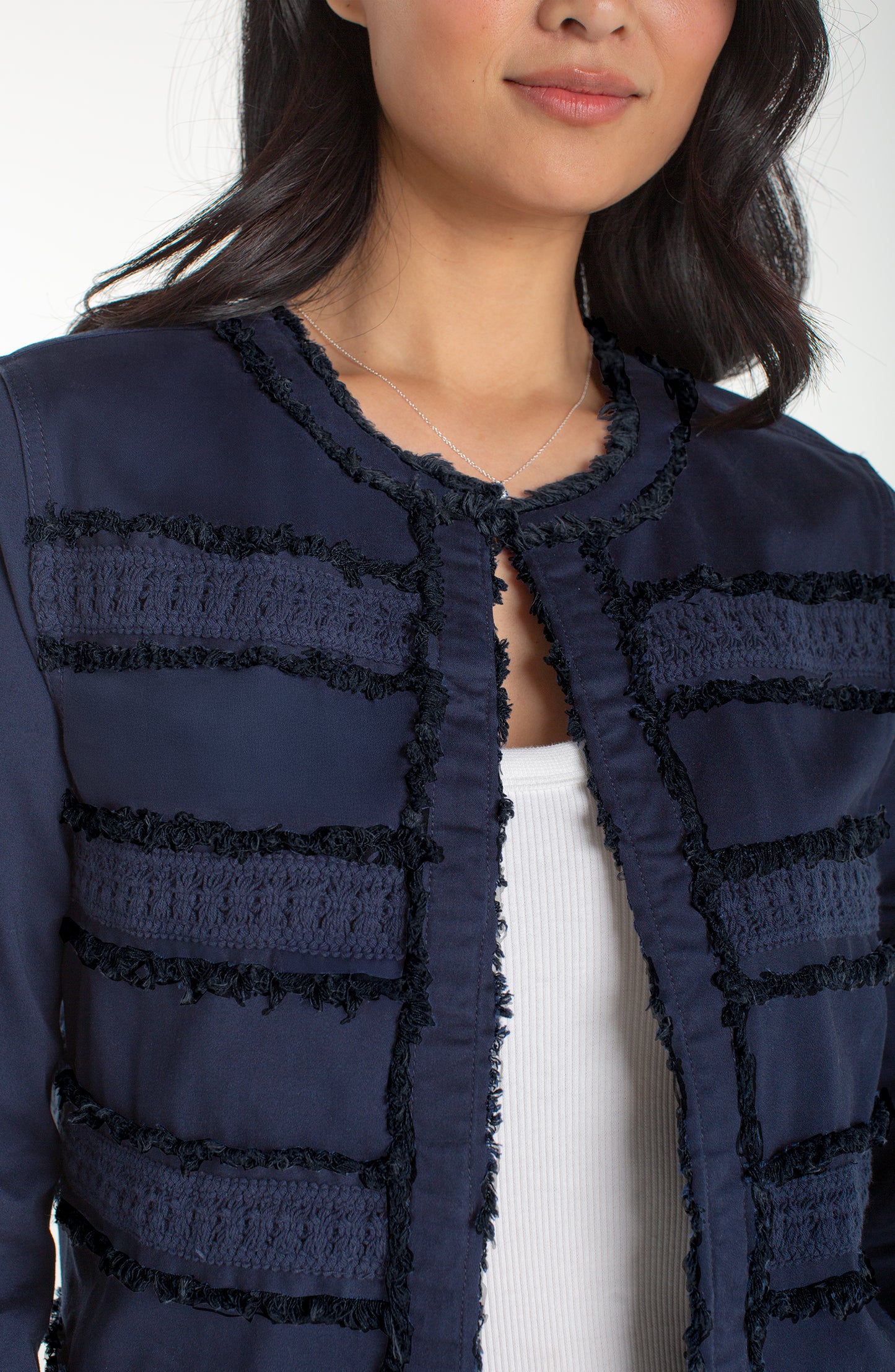 Liverpool Collarless Jacket w/ Fray & Lace (Deep Midnight)