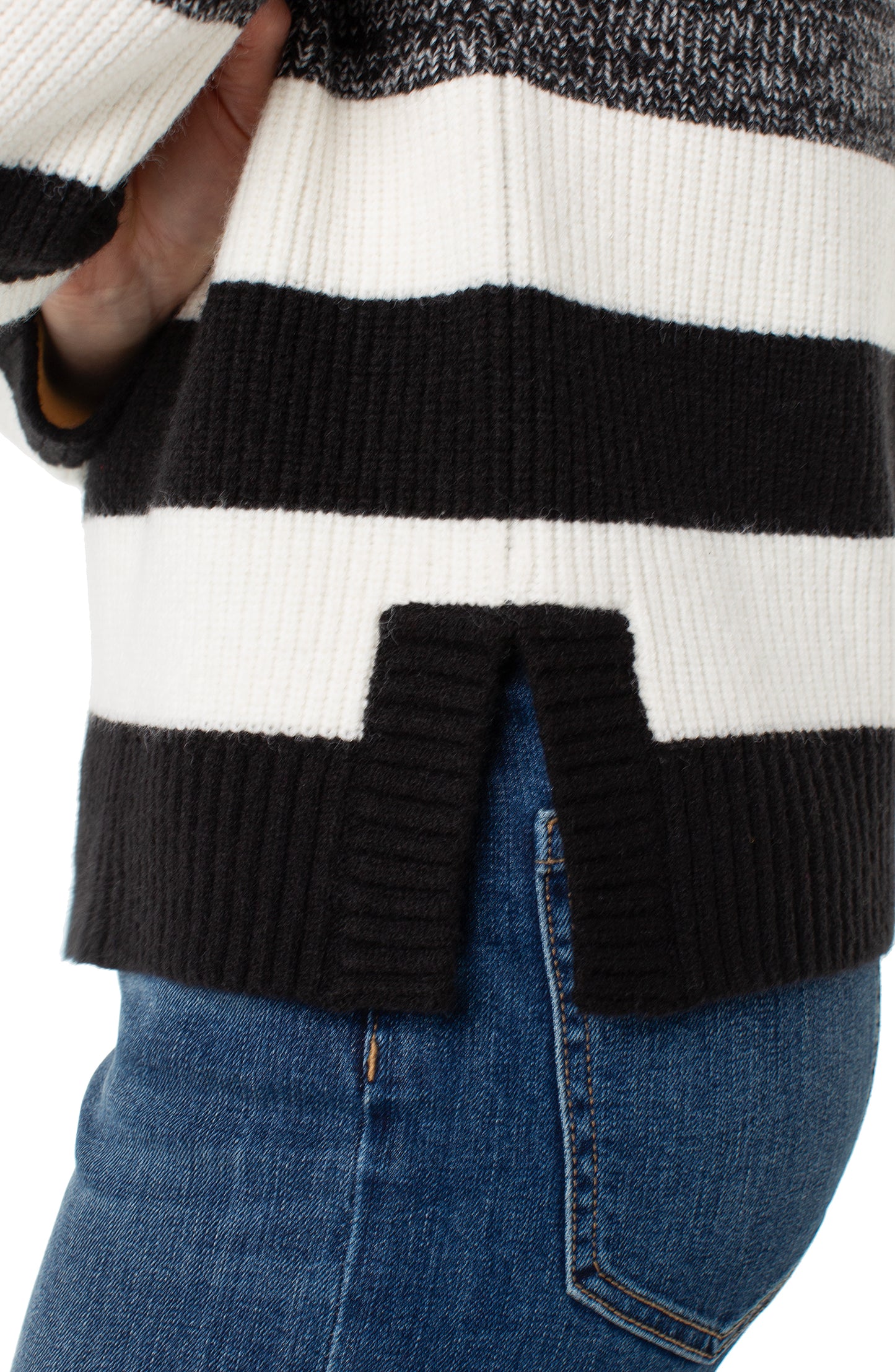 Liverpool Long Sleeve V-neck Sweater (cream black melange stripe)