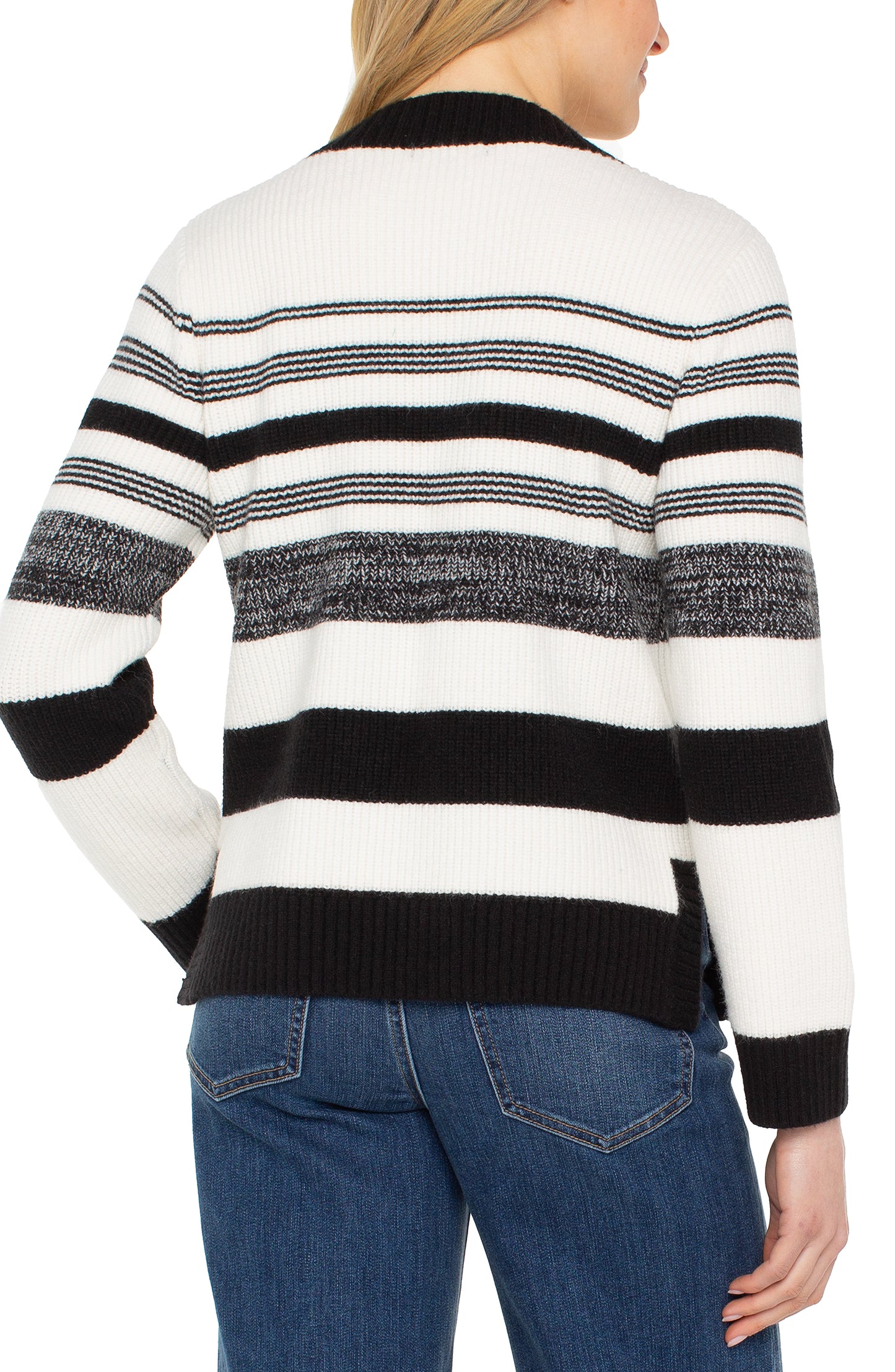 Liverpool Long Sleeve V-neck Sweater (cream black melange stripe)