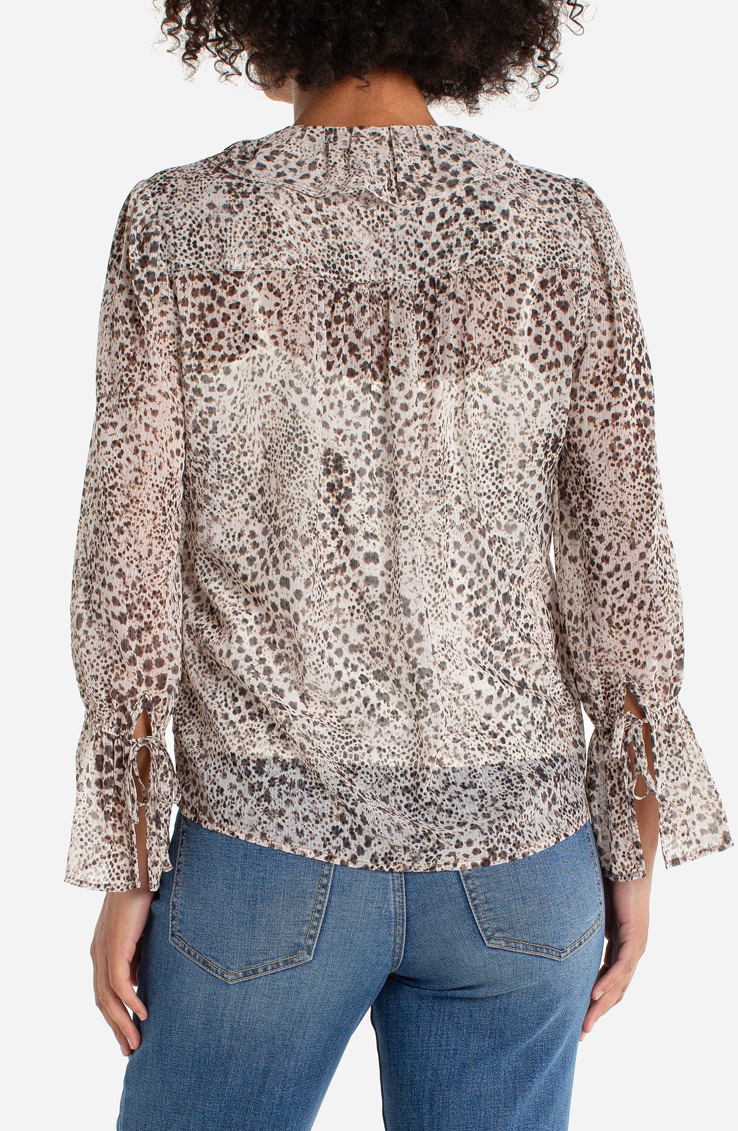 Liverpool Long Sleeve Ruffle Front Woven Shirt