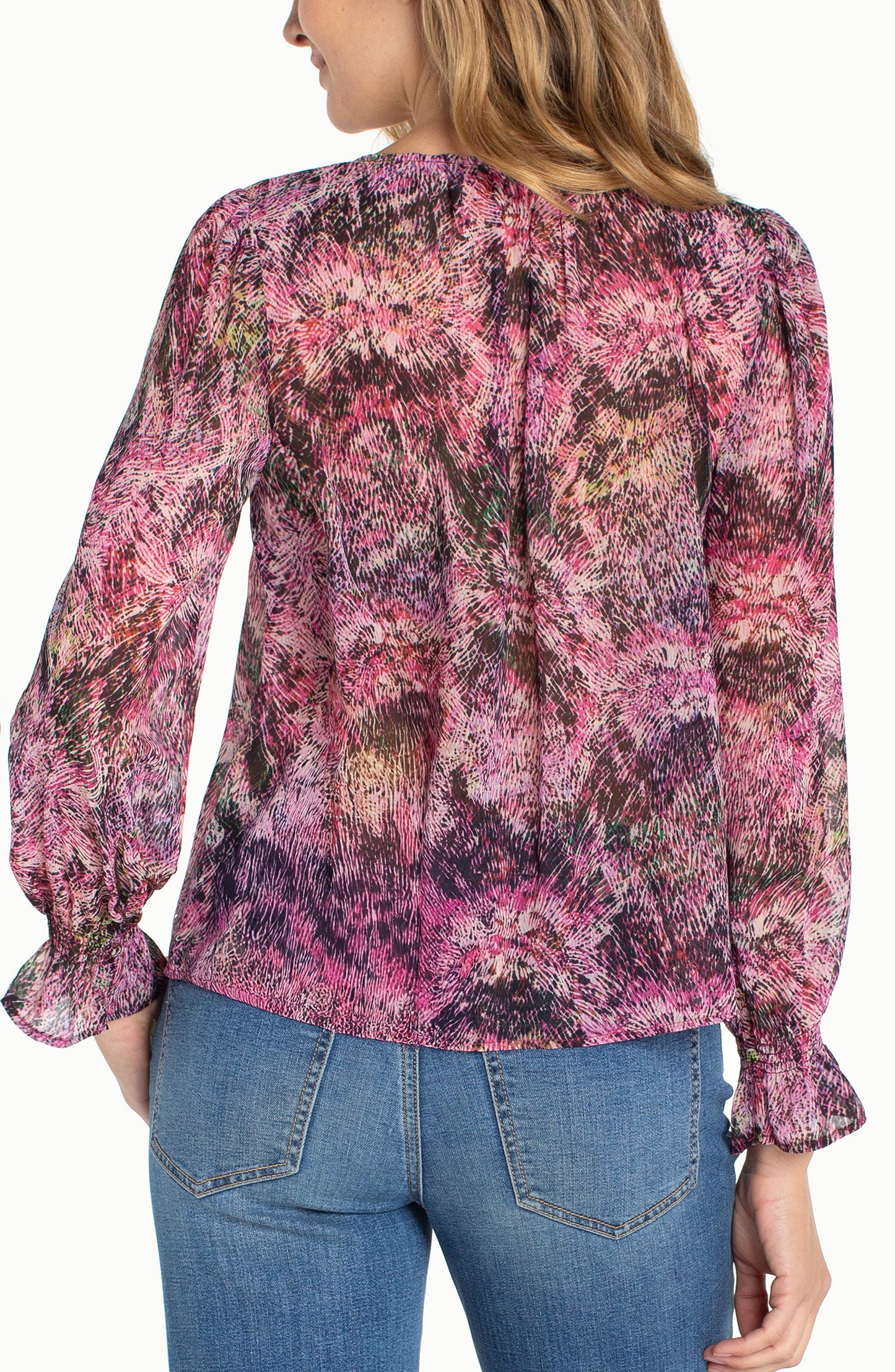 Liverpool Long Sleeve Button Front Woven Top W/ Smocking