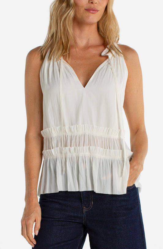 Liverpool Sleeveless Woven Top W/ Ruffles (Whipped Cream)