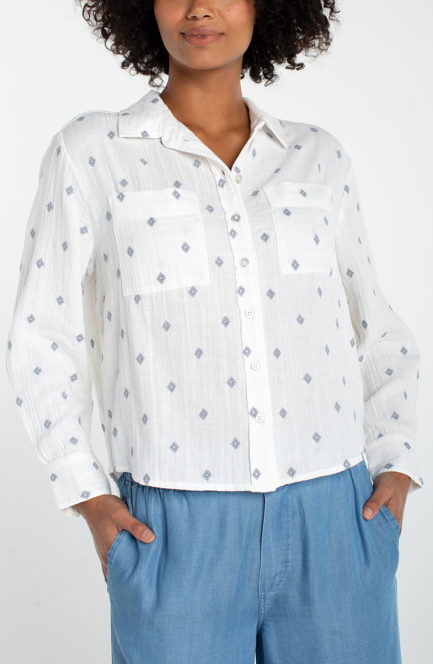 Liverpool Long Sleeve Button Front Shirt W/ High Low