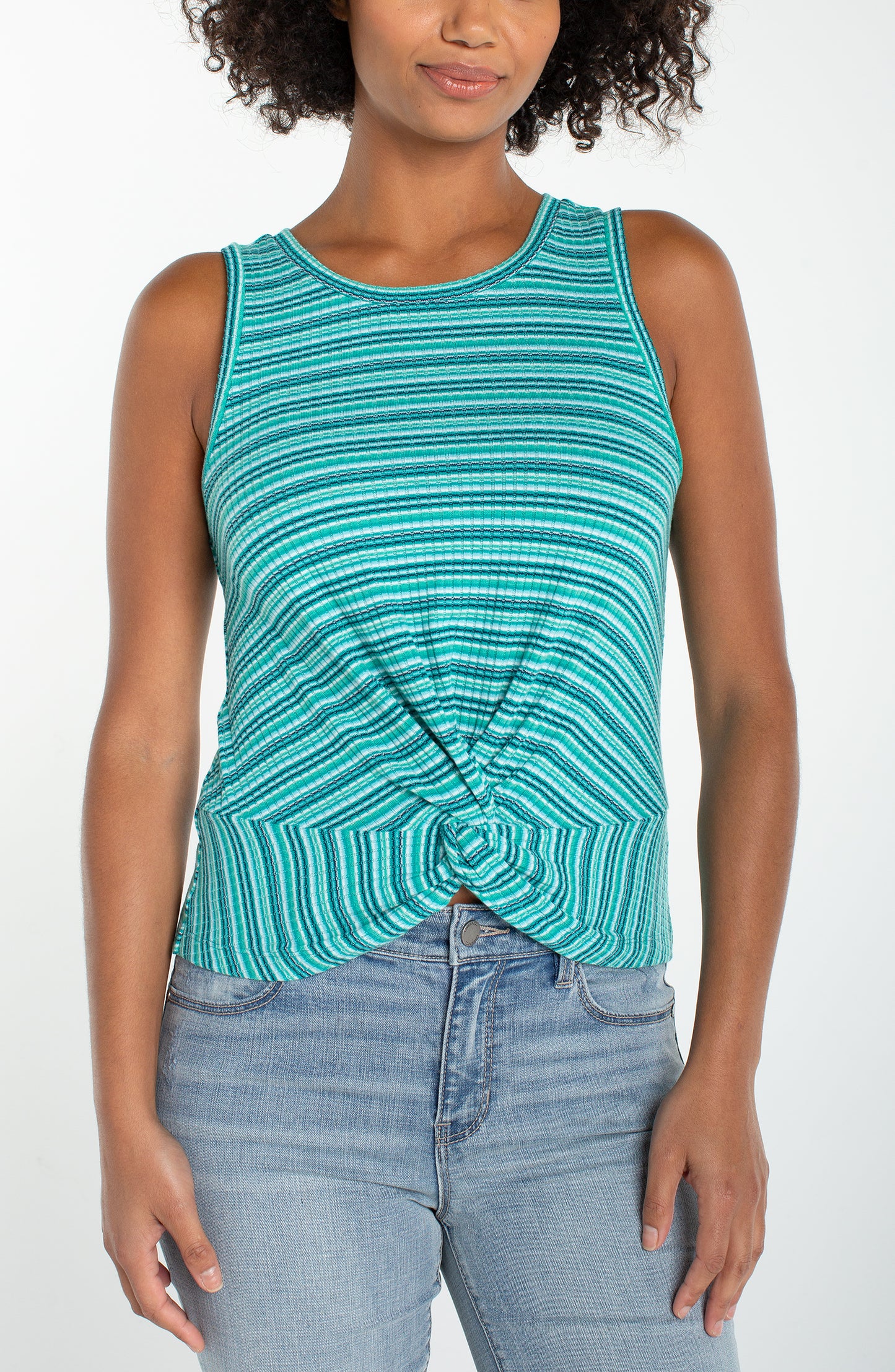 Liverpool Sleeveless Crew Neck Twist Front Knit Top
