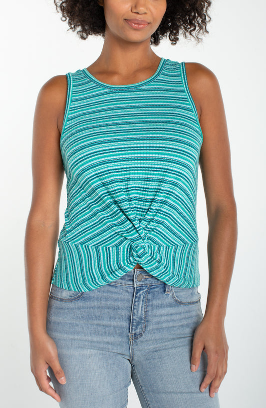 Liverpool Sleeveless Crew Neck Twist Front Knit Top