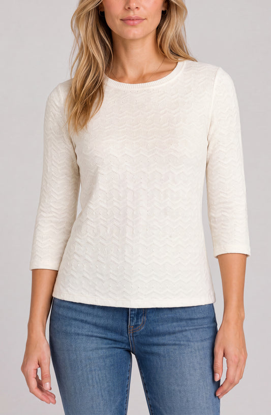 Liverpool 3/4 Sleeve Crew Neck Knit Top W/ Rib Trim