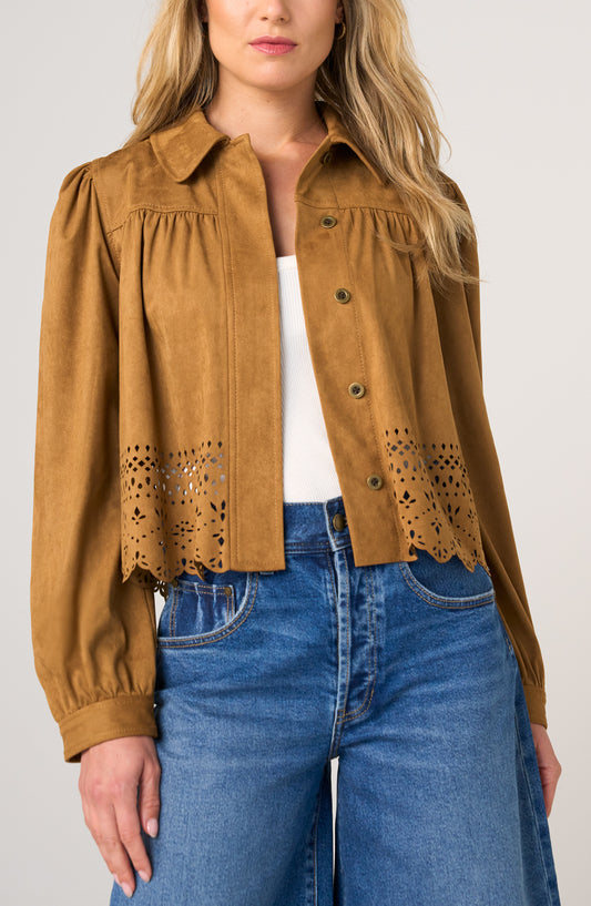 Liverpool Puff Sleeve Jacket W/ Laser Cut Hem
