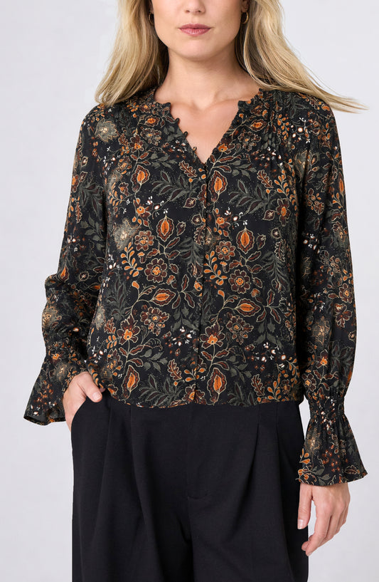 Liverpool Long Sleeve Woven Blouse W/ Pintucks