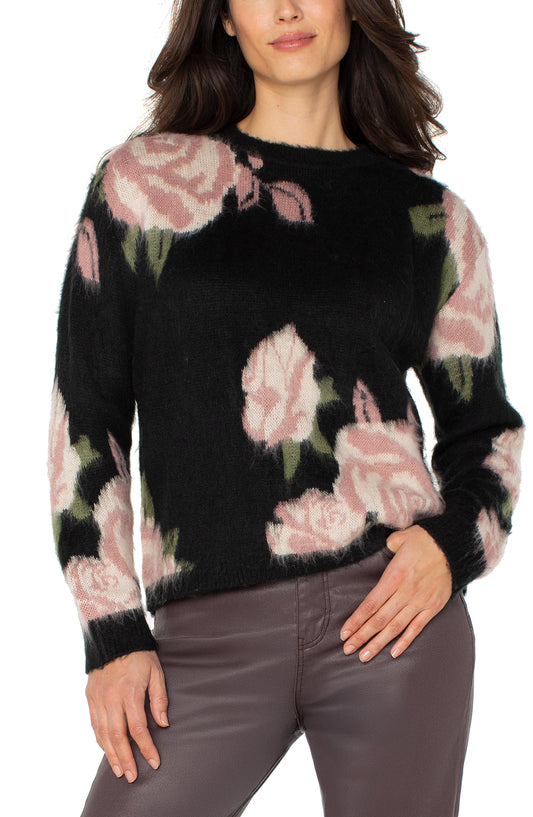 Liverpool Long Sleeve Crew Neck Dropped Shoulder Sweater (Black Floral Multi)