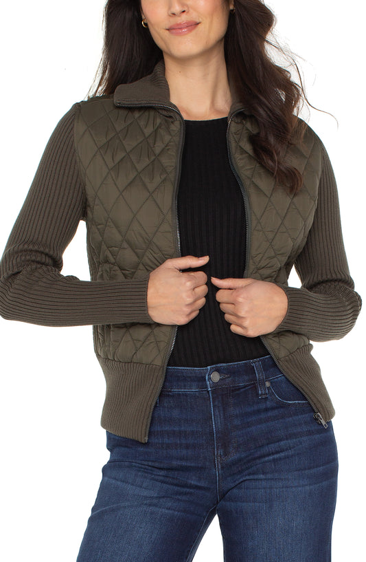 Liverpool Long Sleeve Zip Front Sweater/Woven Jacket (Forest Night)