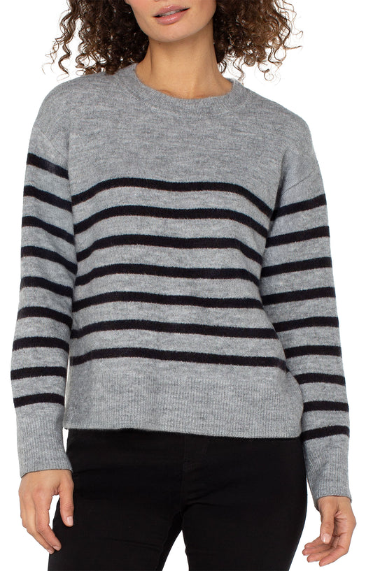 Liverpool Long Sleeve Crew Neck Dropped Shoulder Sweater (Light Grey Charcoal Stripe)
