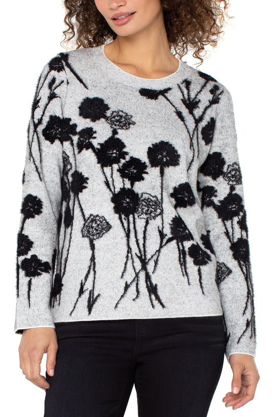 Liverpool Long Sleeve Crew Neck Sweater (Light Grey Black Floral)