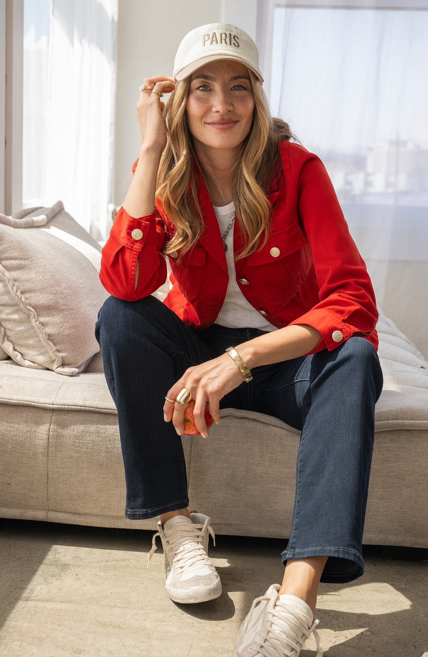 Liverpool Peplum Jacket with Tab Detail (Fire Brick)