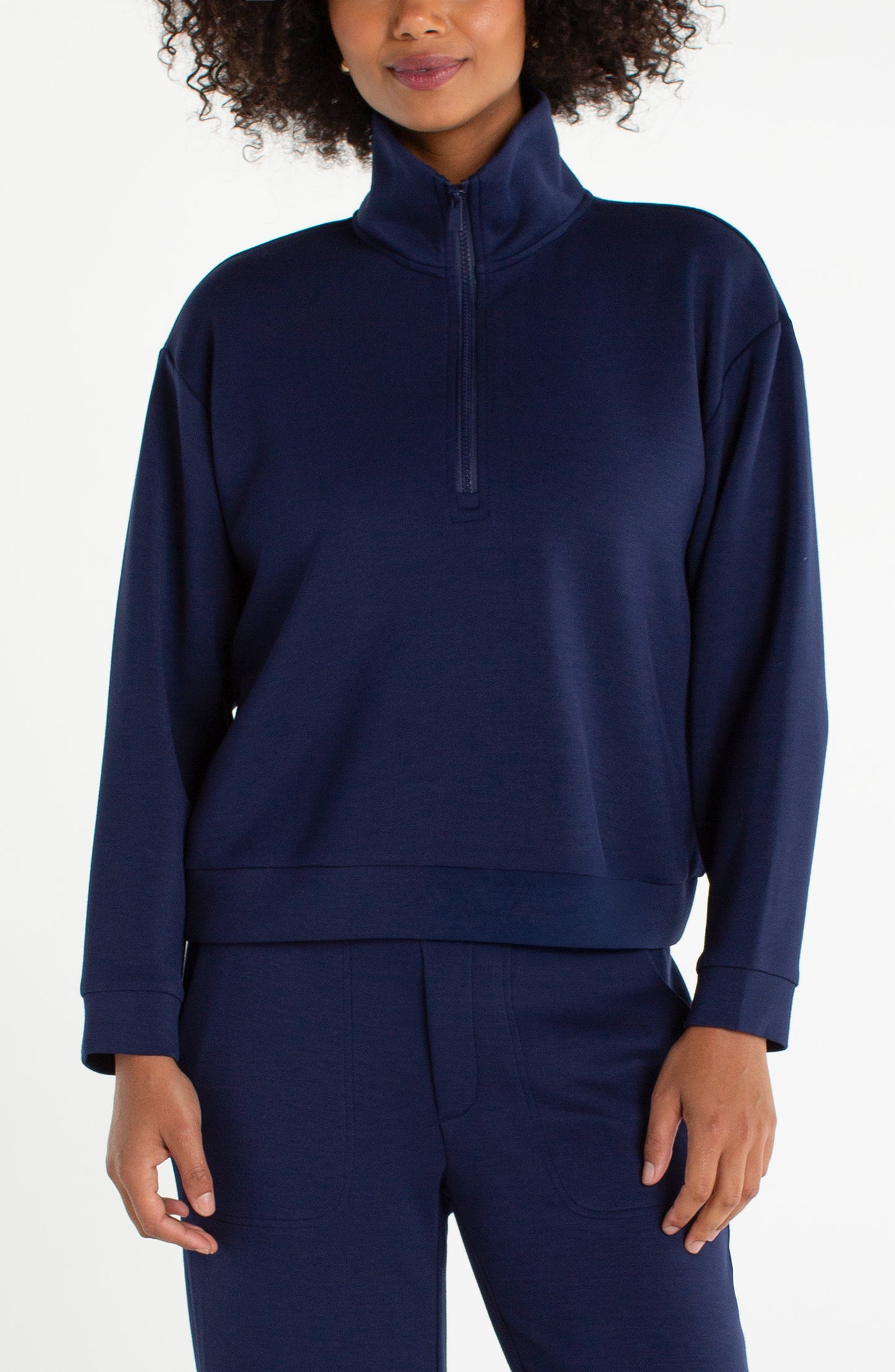 Liverpool Half Zip Popover Long Sleeve Top (Deep Midnight)
