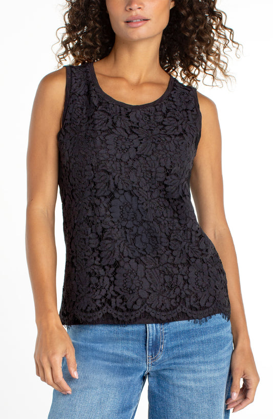 Liverpool Sleeveless Lace-to-Knit Hybrid Top (Black)