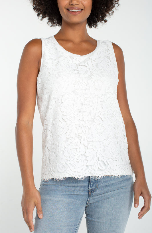 Liverpool Sleeveless Lace-to-Knit Hybrid Top (Whipped Cream)