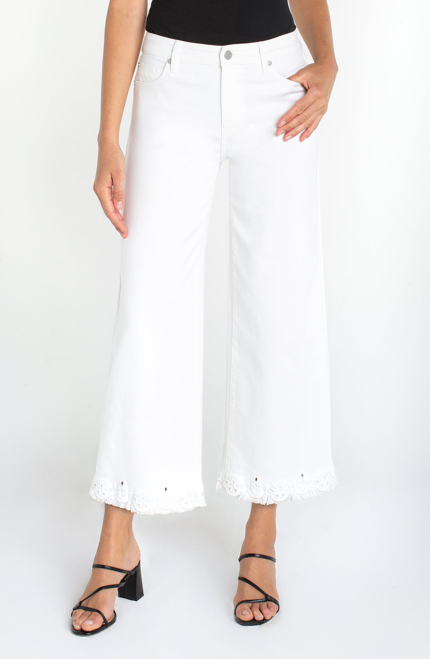 Liverpool Stride Crop Wide Leg w/ Embroidered Hem (26" inseam) (Bright White)