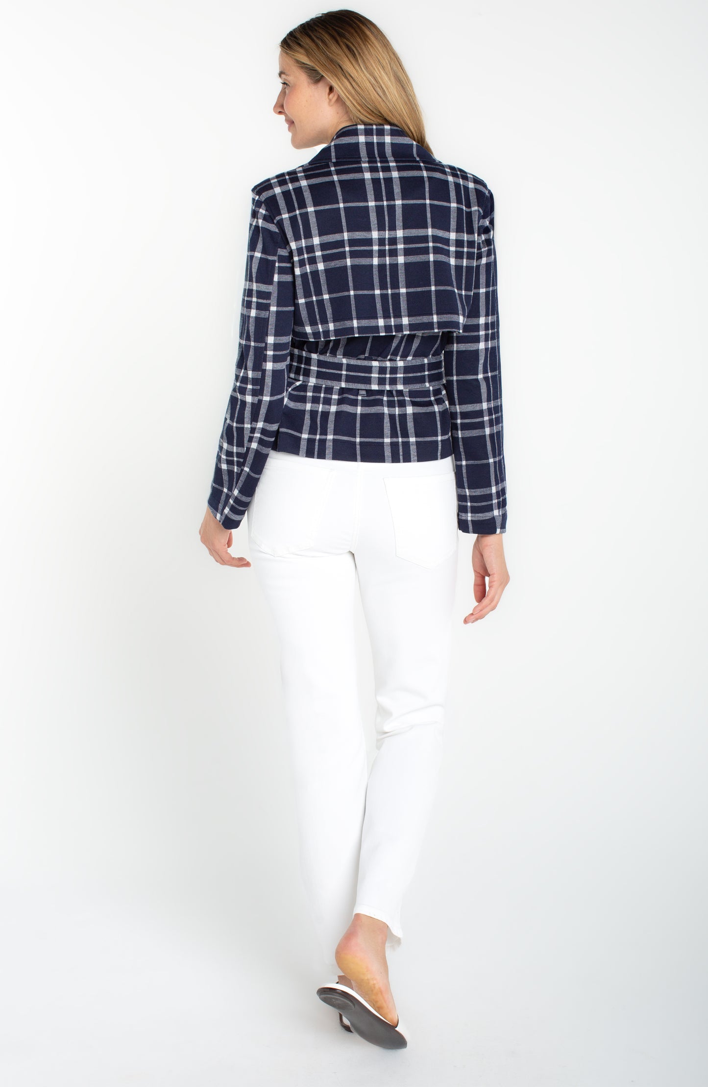 Liverpool Cropped Trench Jacket w/ Belt (Midnite White Plaid)