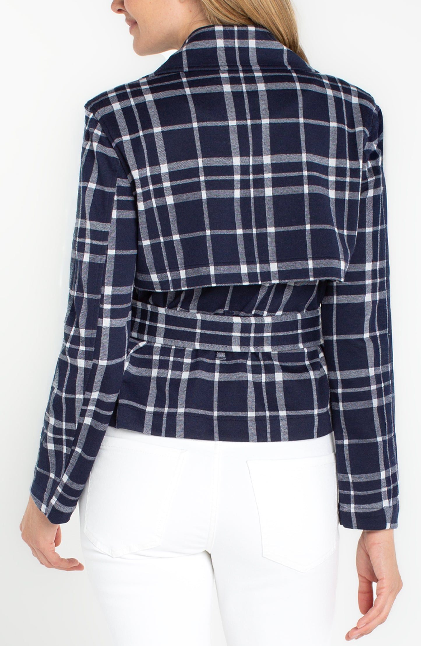 Liverpool Cropped Trench Jacket w/ Belt (Midnite White Plaid)