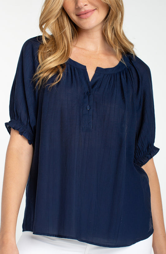 Liverpool Short Sleeve Half Placket Woven Blouse (Navy)