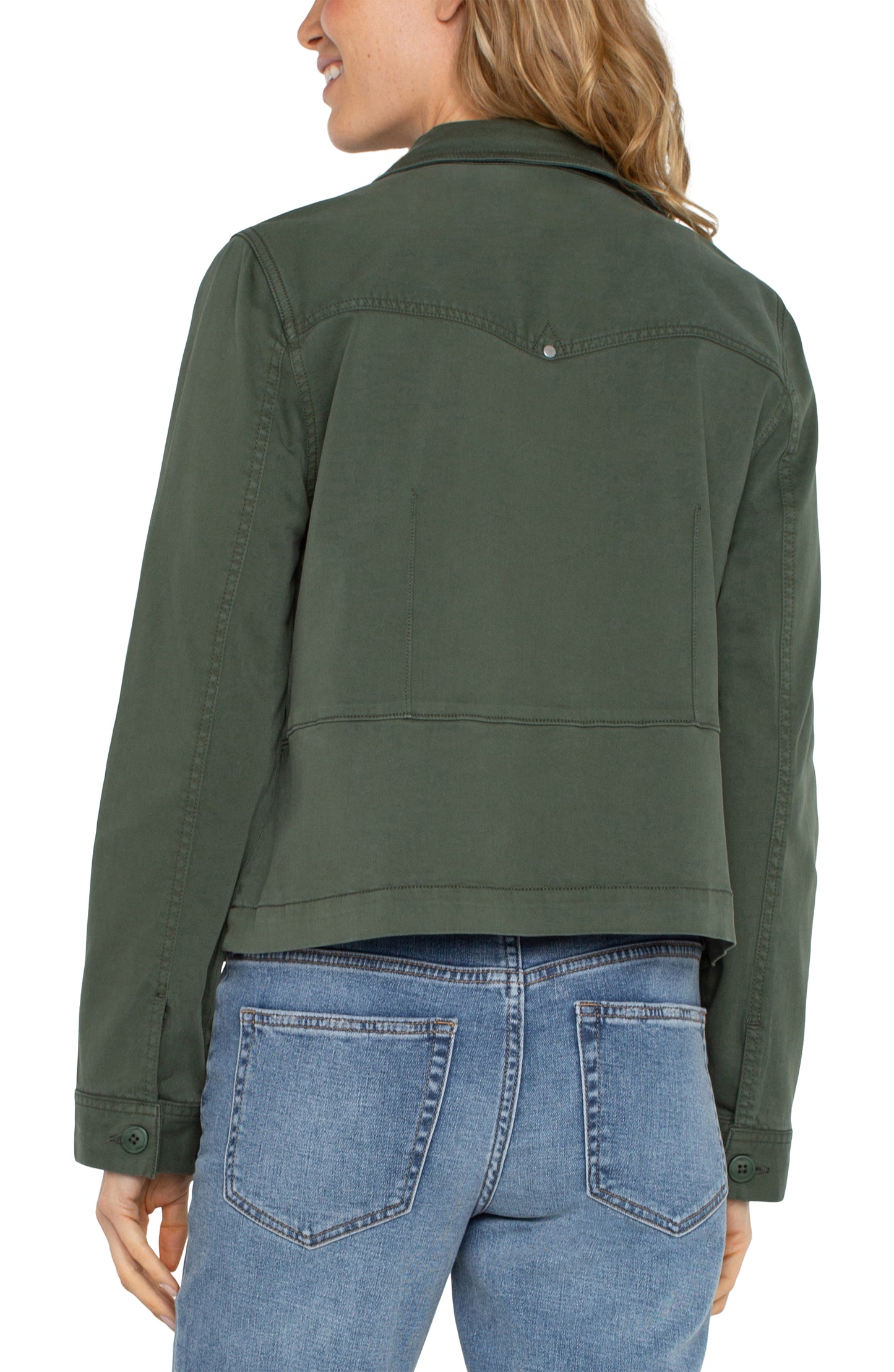 Liverpool Peplum Hem Trucker Jacket (Moss Green)