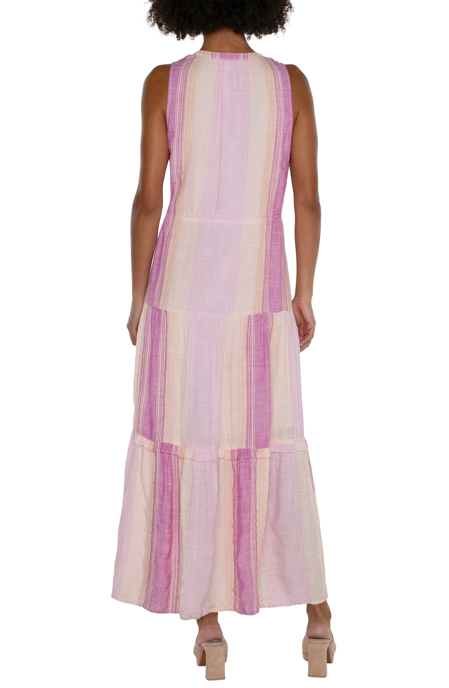 Liverpool Sleeveless Tiered Maxi Dress w/ Adjustable Waist (lavender multistripe)