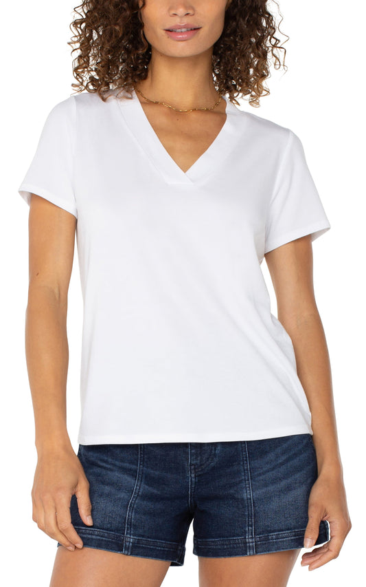 Liverpool Short Sleeve Knit Tee with Placket (White)