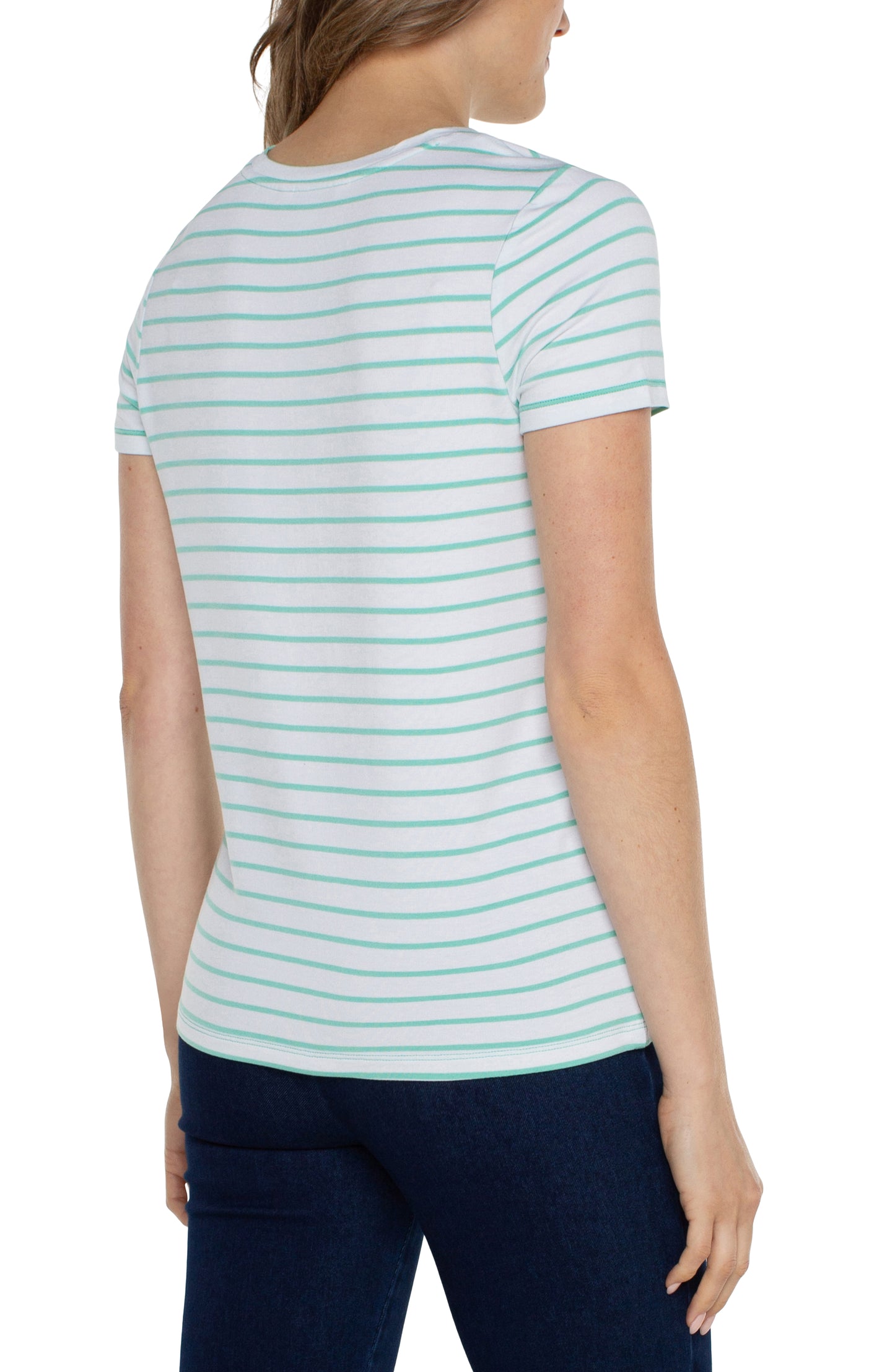 Liverpool Slim Fit Crew Neck Knit Tee (white and mint stripe)