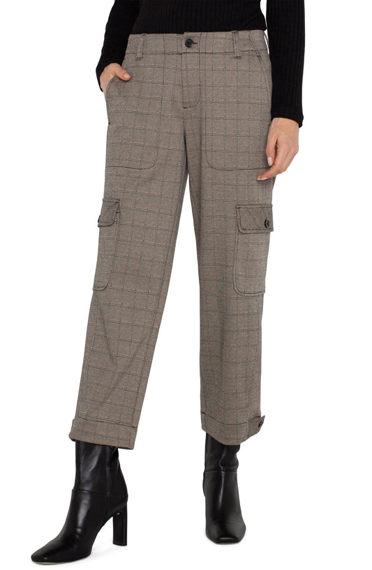 Liverpool Utility Crop w/ Tab Hem & Cargo Pockets 26" inseam (Peppercorn Plaid)