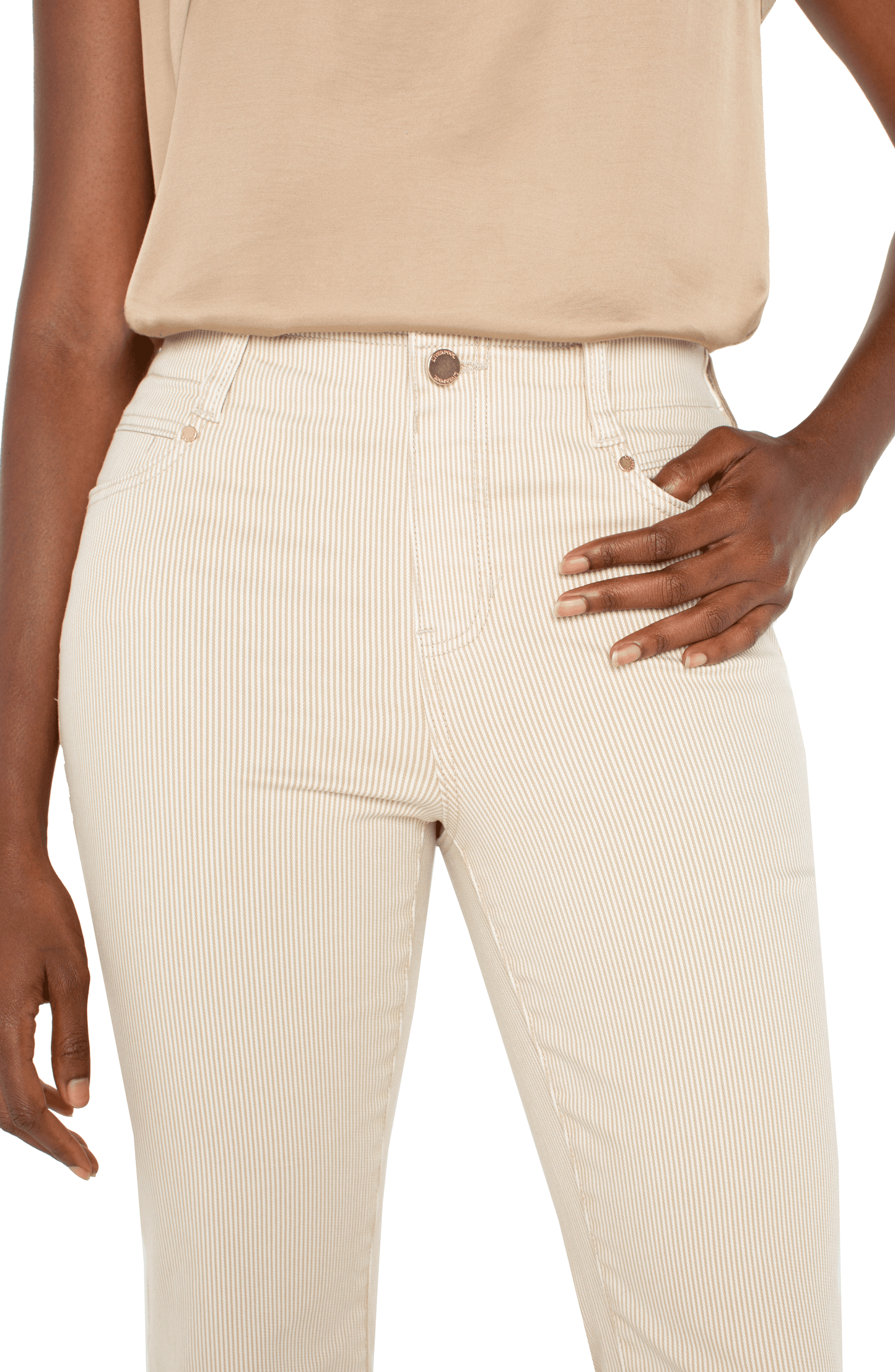 Liverpool Gia Glider Crop Flare w/ Back Pleat 25.5" Inseam (Cappuccino Stripe)