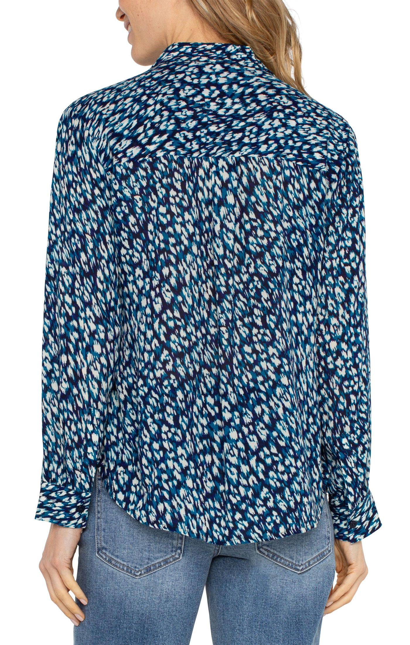 Liverpool Long Sleeve Botton Front Woven Shirt (Blue Topaz Animal)