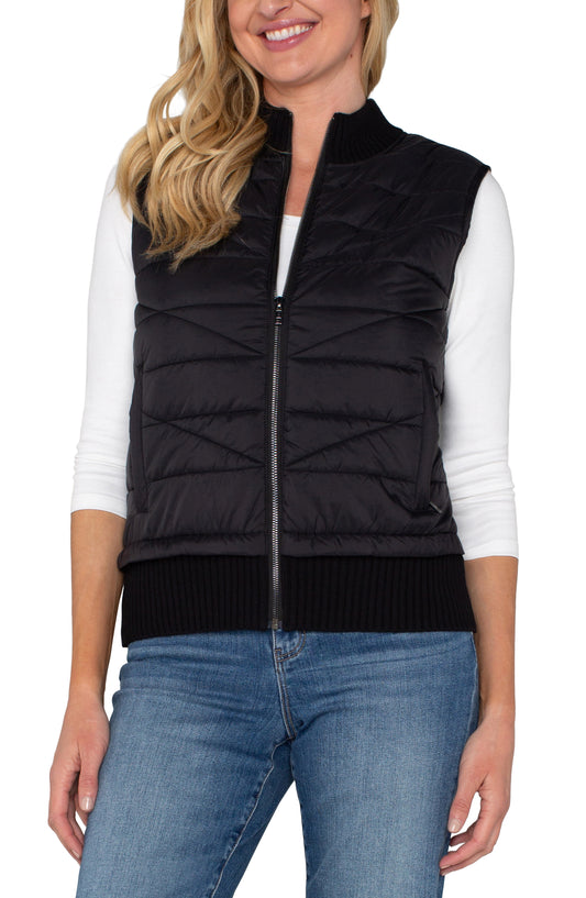 Liverpool Sleeveless Quilted Front Full Zip Sweater Vest (Black)