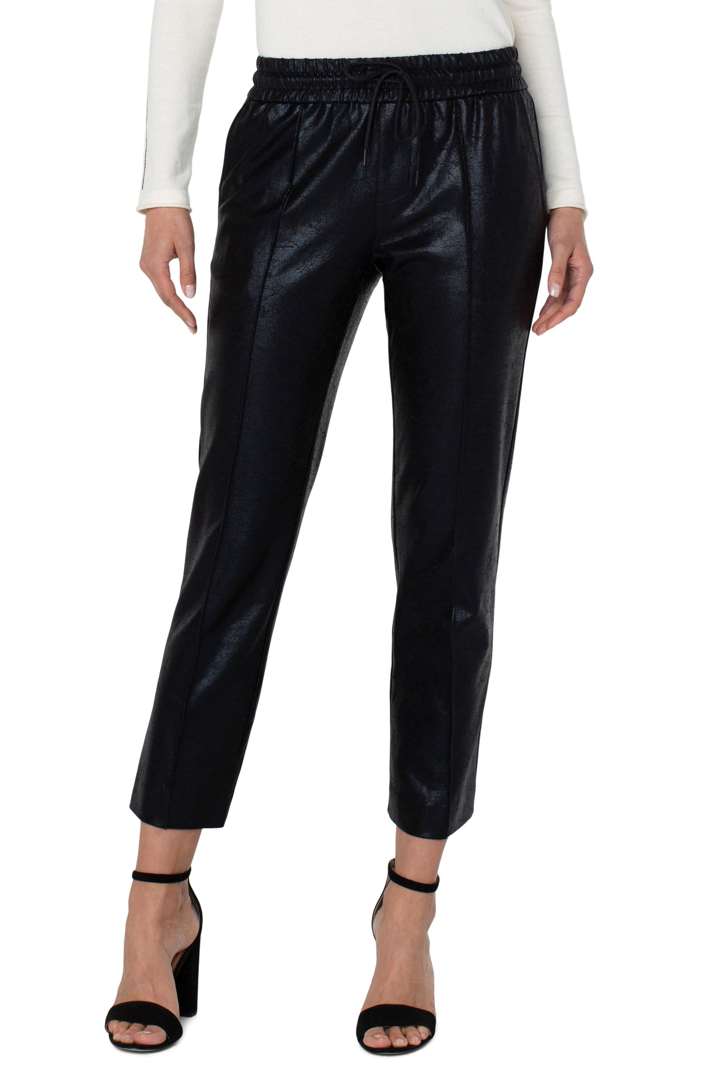 Liverpool Pull-On Crackle Coated Ankle Trouser w/ Pin Tucks