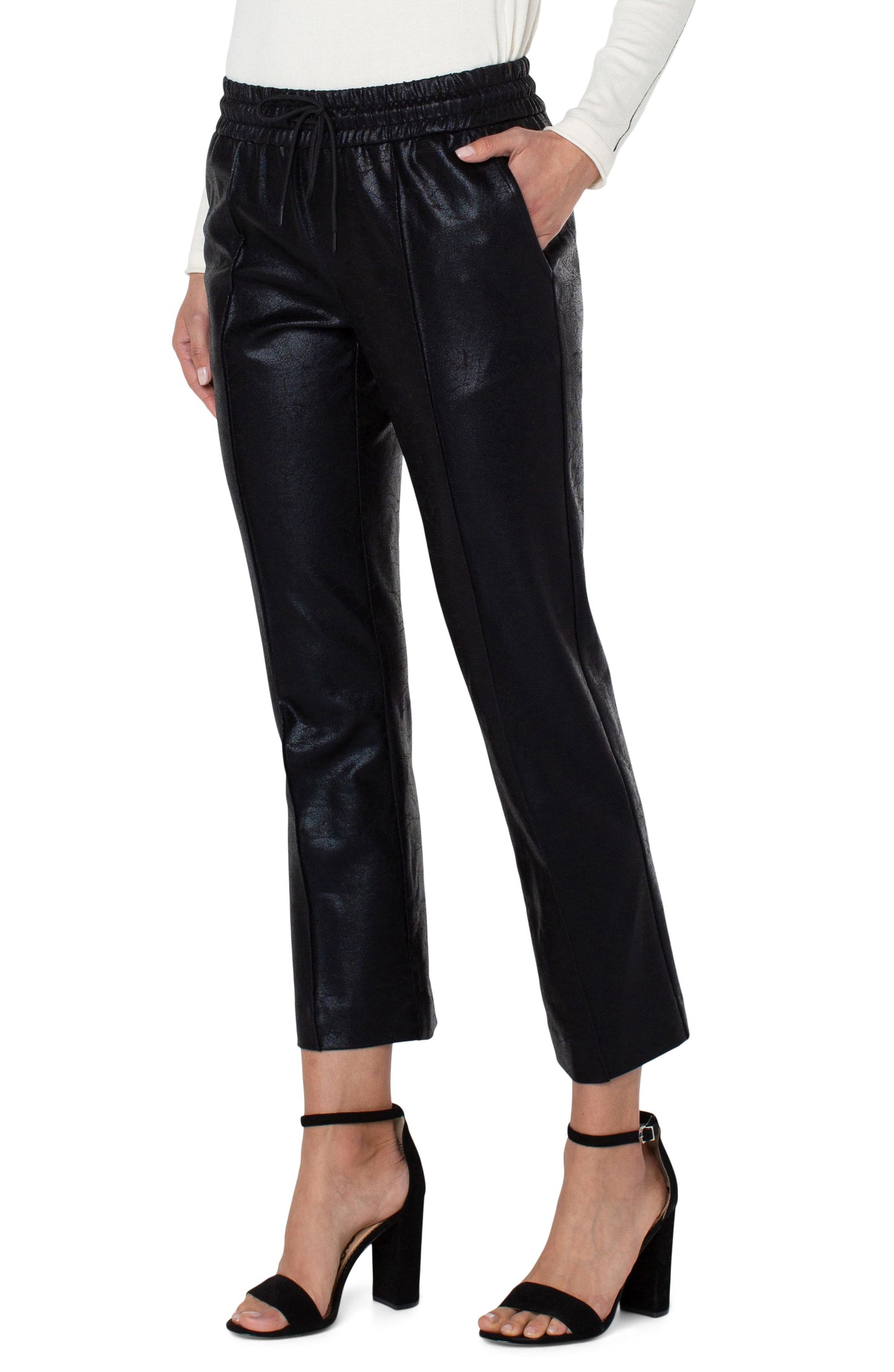 Liverpool Pull-On Crackle Coated Ankle Trouser w/ Pin Tucks