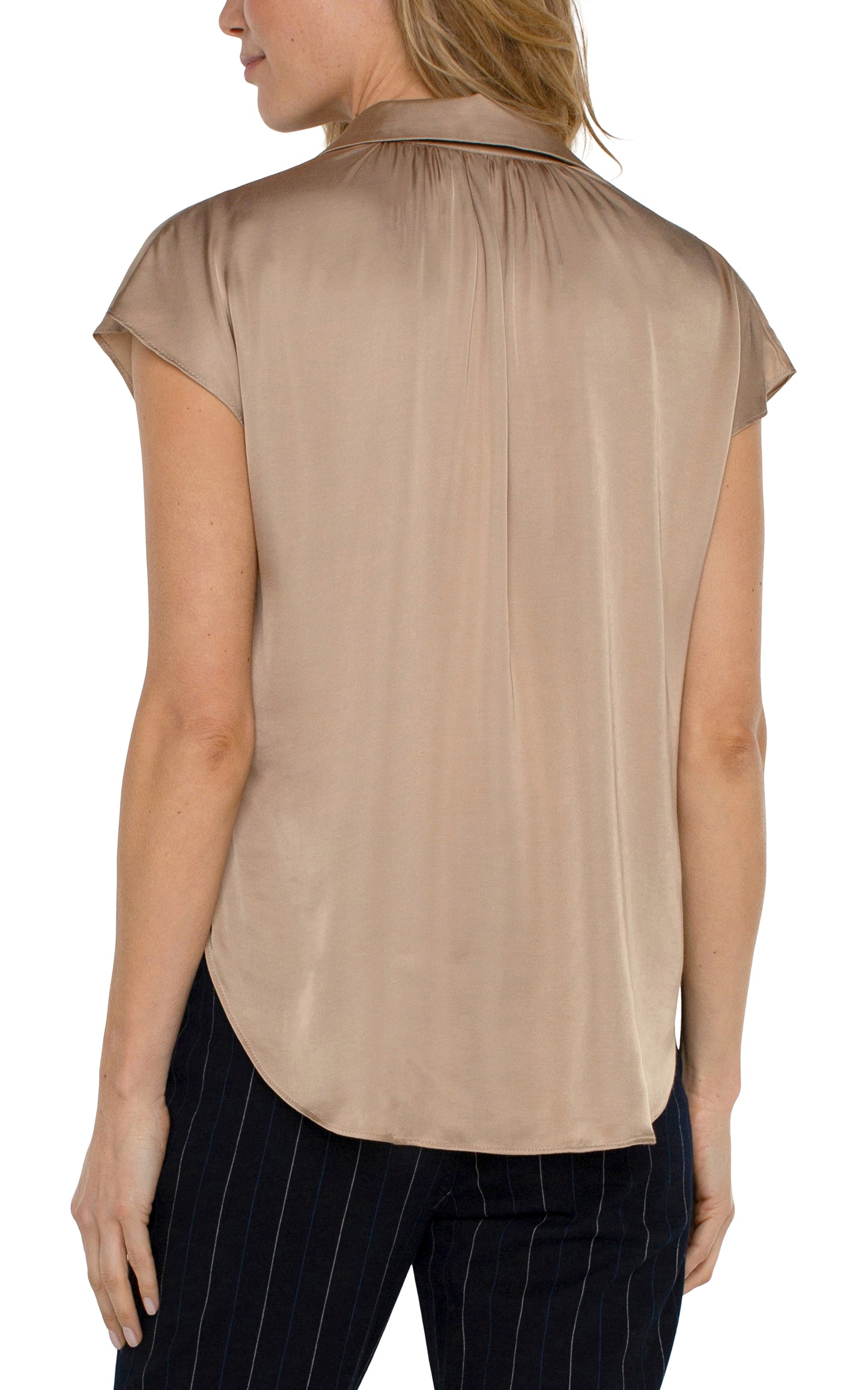 Liverpool Sleeve Collared Button Front Woven Blouse (Champagne)