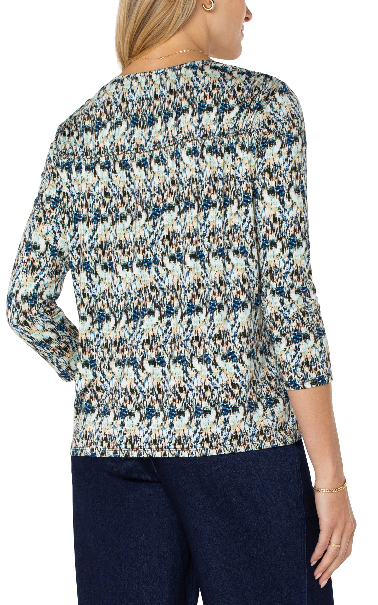 Liverpool Long Sleeve Knit Top (Blue Multi Stripe)