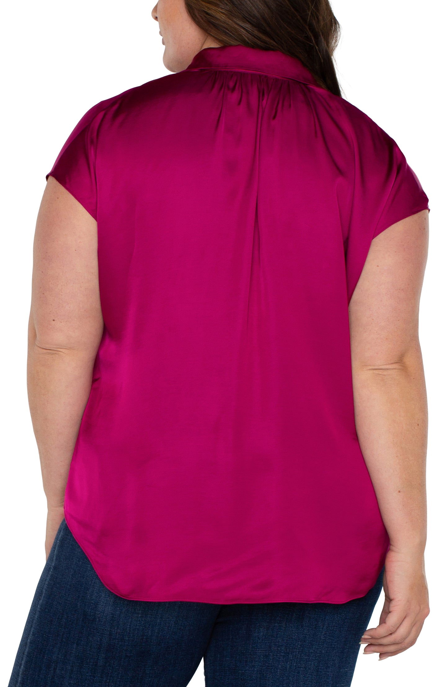 Liverpool Dolman Sleeve Blouse with Collar and Button Front Plus Size(Fuchsia Kiss)