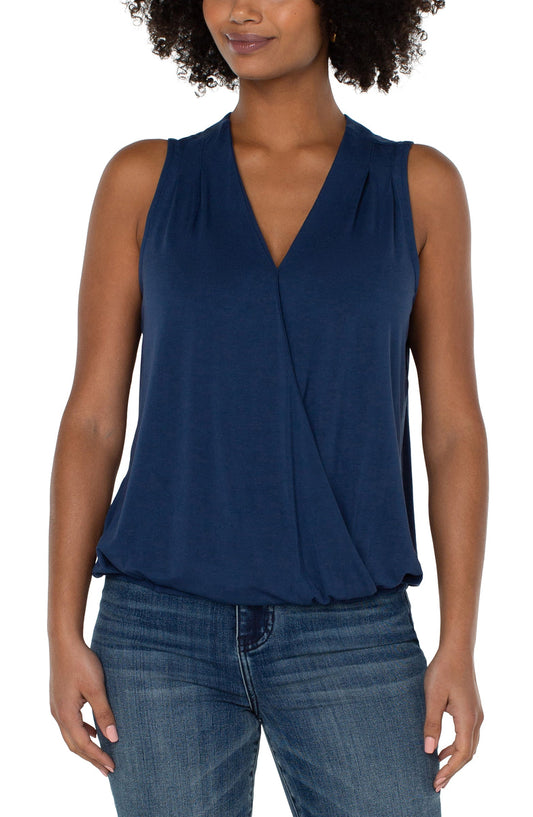 Liverpool Sleeveless V Neck Drape Front Knit Top (Solids)