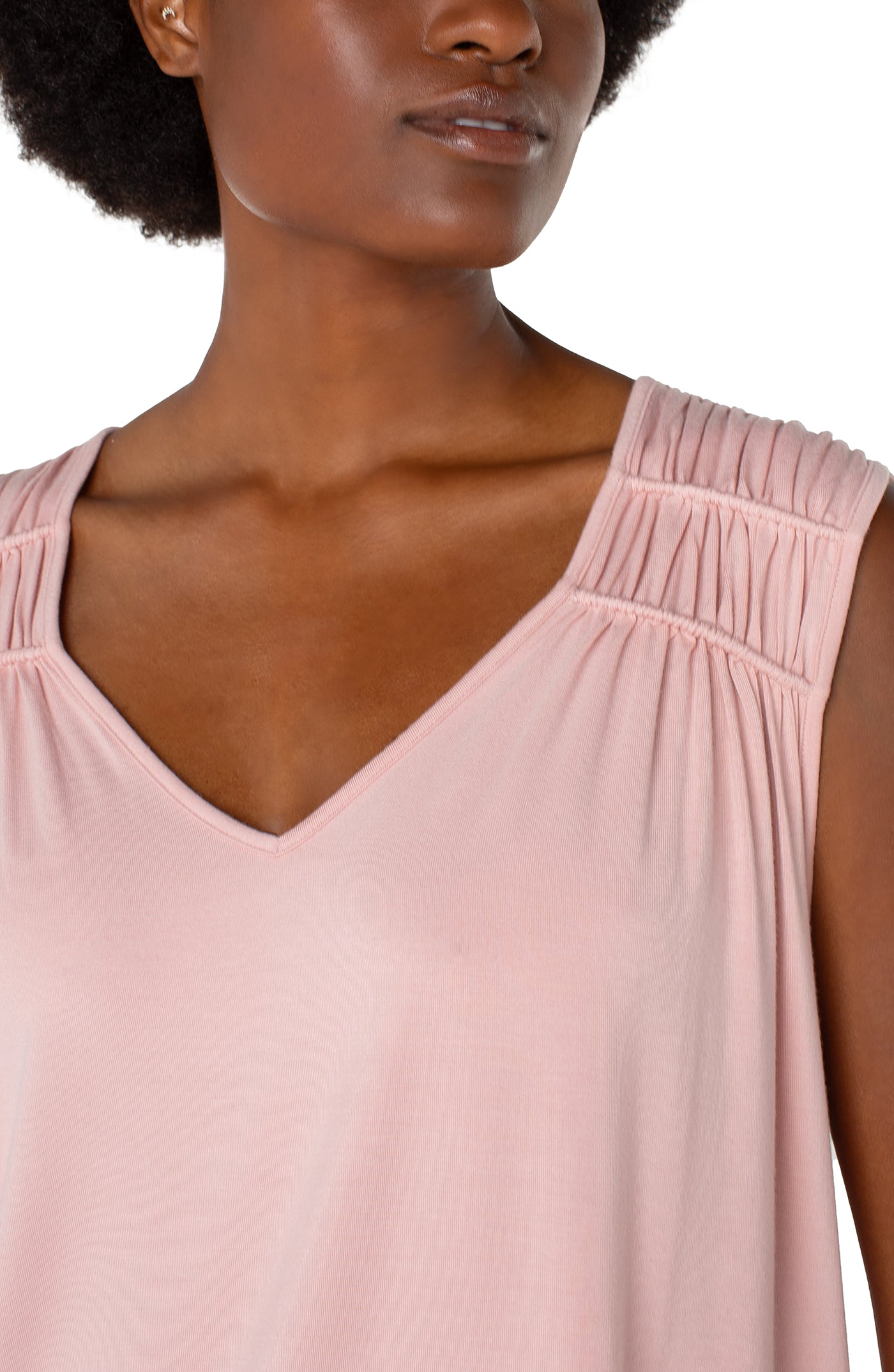 Liverpool Sleeveless Shirred Detail Knit Top (Soft Pink)