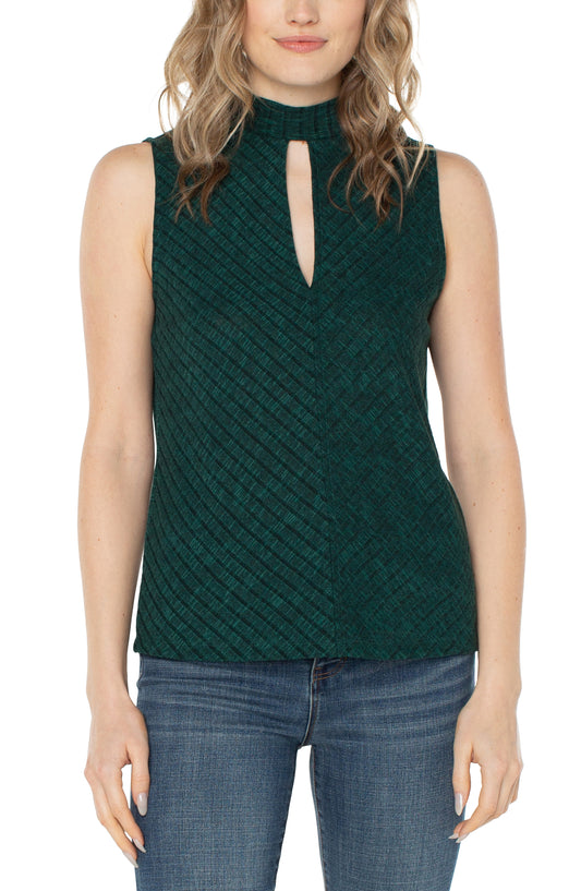 Liverpool Mock Neck Miter Front Sleeveless Knit Top (Deep Emerald Green)