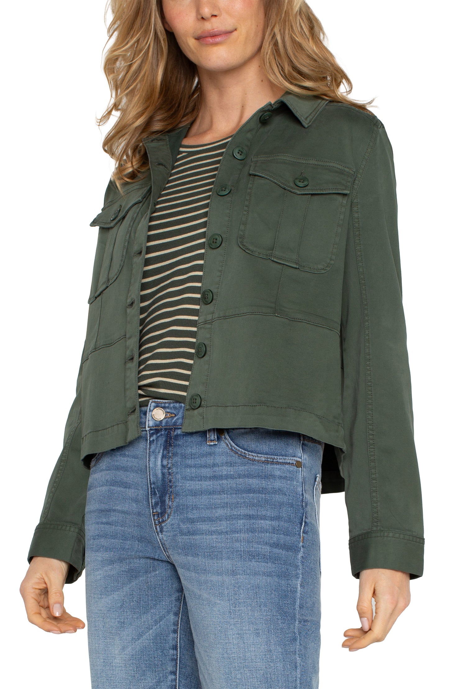 Liverpool Peplum Hem Trucker Jacket (Moss Green)